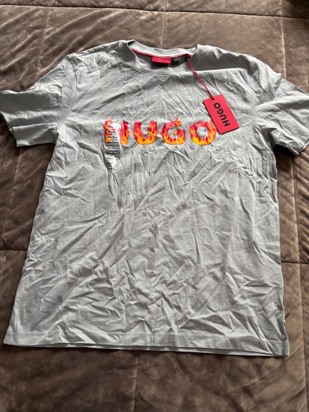 HUGO Light Gray Tee with Flame Logo